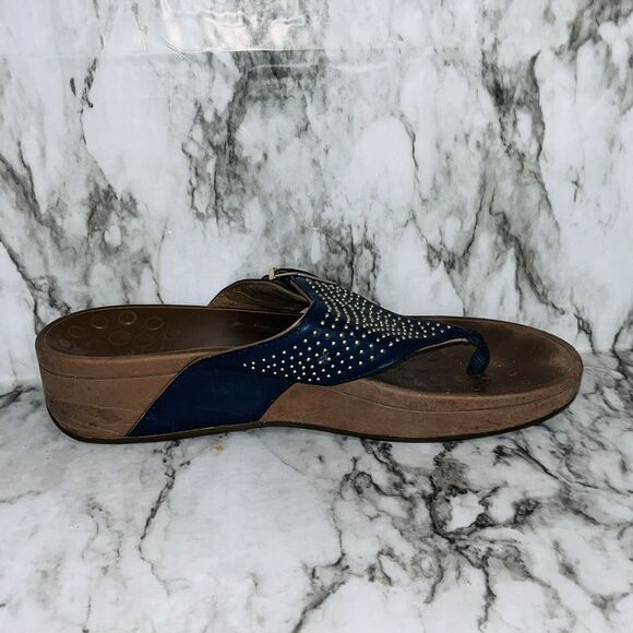 Vionic Flip Flop Capitola Thong Wedge Sandals Buckle Studded Navy Women 9 Summer - Picture 4 of 9